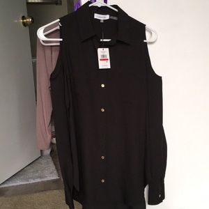 Black Cold-Shoulder Calvin Klein Blouse